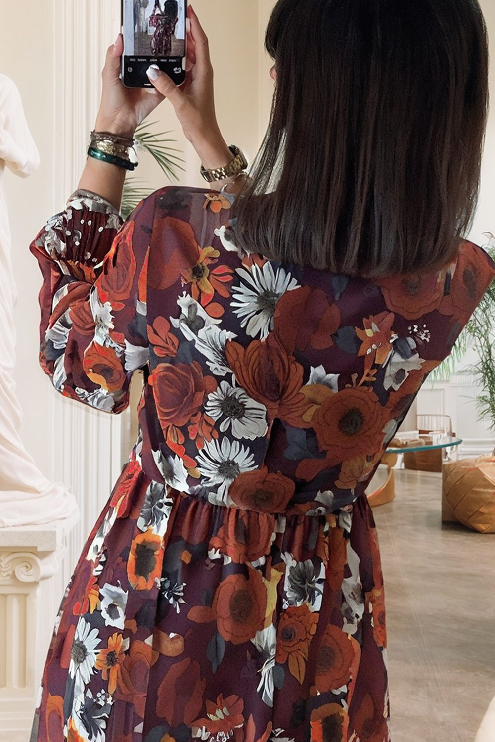 Red Floral Print Wrap V Neck Puff Sleeve Flowy Mini Dress Short Dresses a4bc1b310318019c