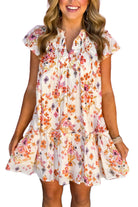 Apricot Floral Print Ruffled Trim Flutter Sleeve Mini Dress Short Dresses a4bd78b5c228a03c