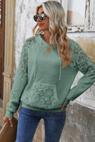 Gossamer Pink Lace Patchwork Raglan Sleeve Kangaroo Pocket Waffle Hoodie Sweatshirts & Hoodies a4ee3c4a09129f5d