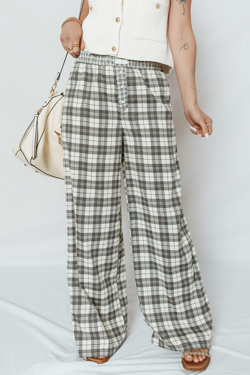 Gray Plaid Wide Leg Casual Pants Pants a4ef3370fa37f7b0