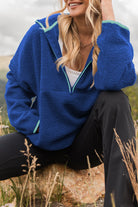 Sky Blue Sherpa Half Zip Contrast Trim Pullover Hoodie Sweatshirts & Hoodies a54e38a426f306f8