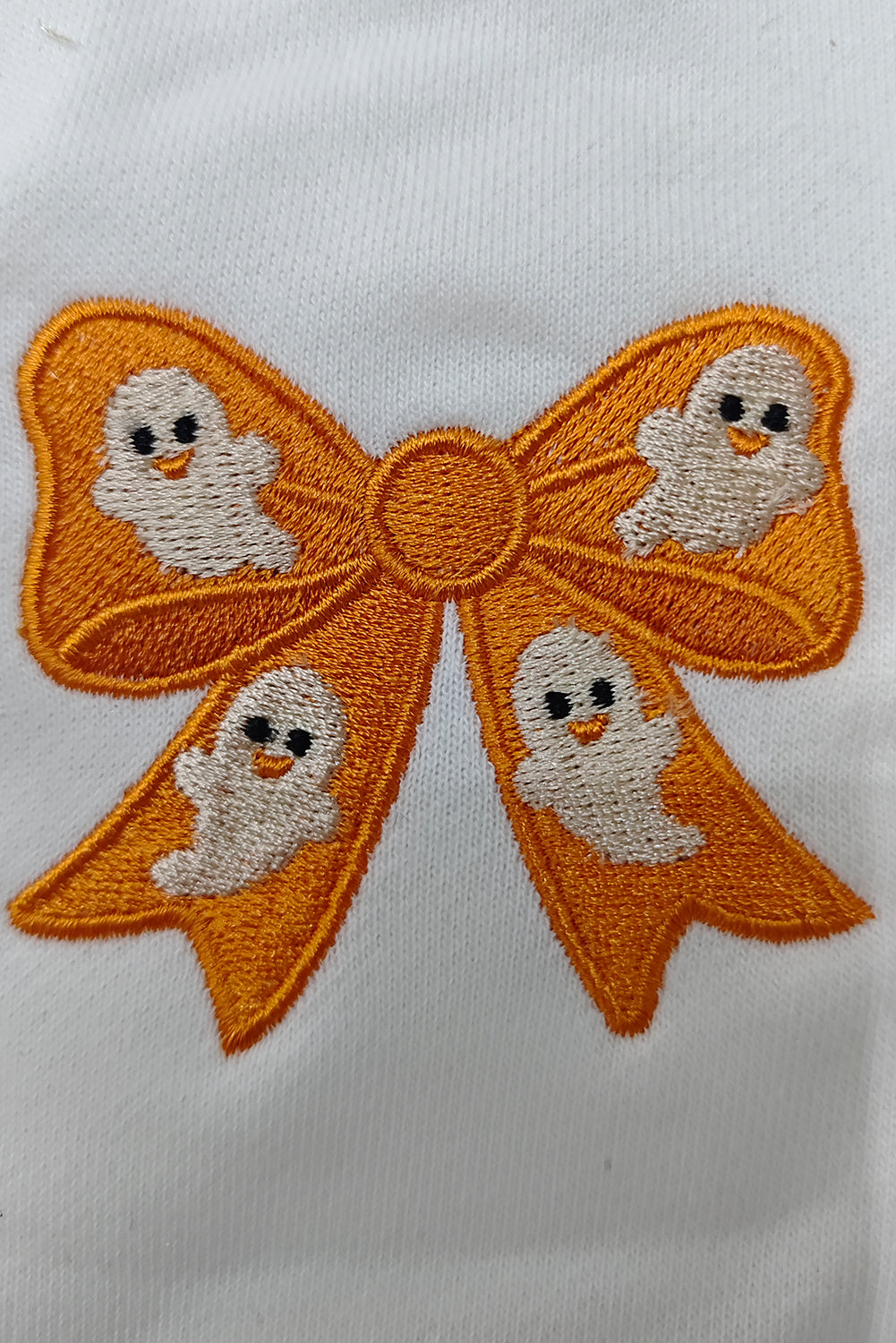 White Cute Halloween Ghost Bow Embroidered Graphic Sweatshirt Graphic Tees a58297b2fe58ccb1