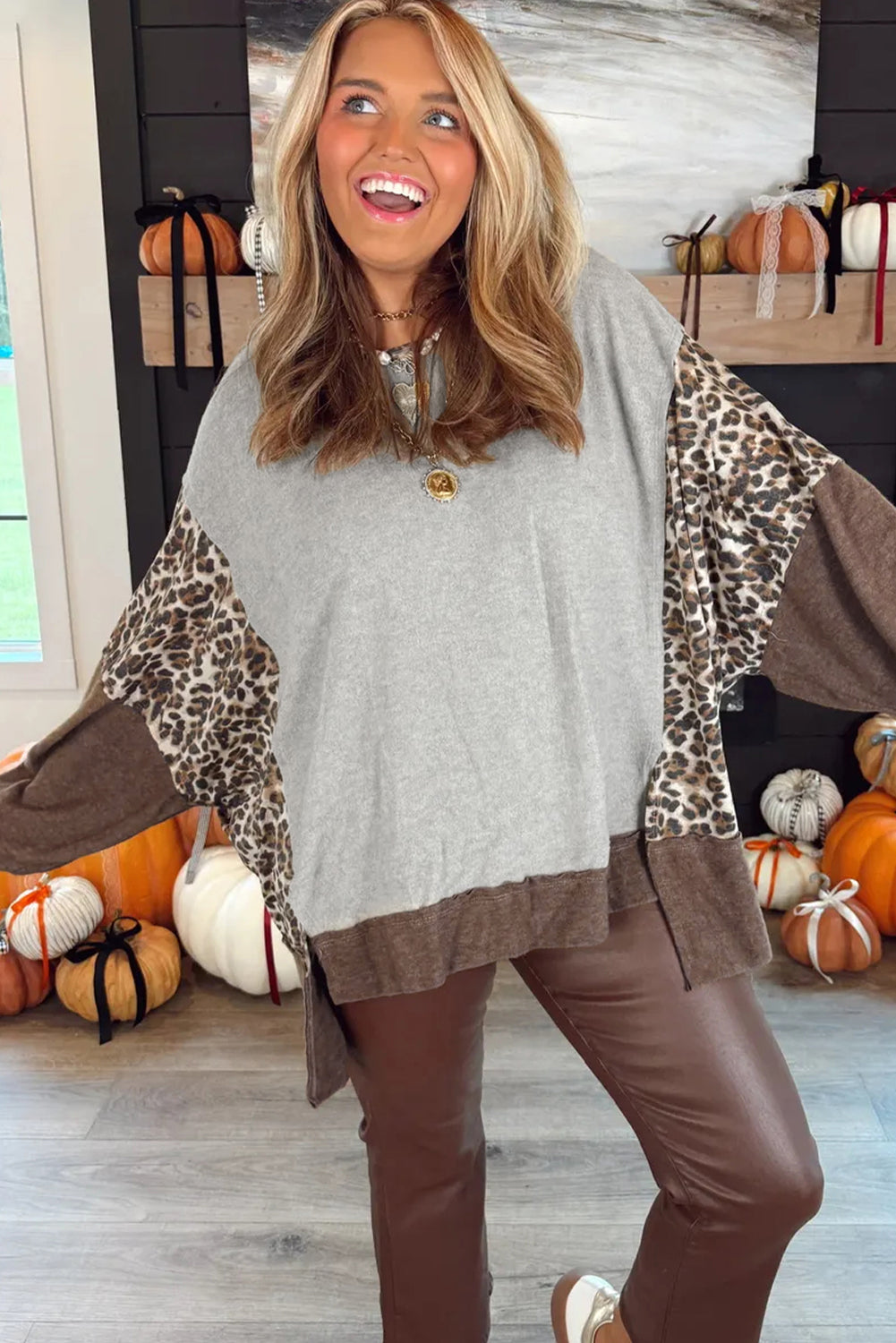 Gray Leopard Patchwork Dolman Sleeve High Low Baggy Sweatshirt Sweatshirts & Hoodies a5b53bb5d200eda5