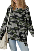 Green Camouflage Print Exposed Seam Drop Shoulder Sweatshirt Sweatshirts & Hoodies a5c20e017640ac34