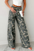 Green Camo Multi Pocket Cargo Wide Leg Jeans Jeans a5f2d62a4d3c0318