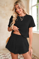 Black Cropped Tee and Ruffle High Waist Skort Set Two Piece Shorts Sets a611e04b4a905ad0