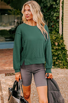 Evergreen Solid Color Raw Seam Patchwork Ribbed Drop Shoulder Sweatshirt Sweatshirts & Hoodies a63719ffe9ba1589