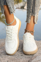 White Faux Leather Lace Up Flat Sneakers Sneakers a637a73c7d542217