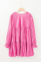 Strawberry Pink Flounce Sleeve Tiered Ruffled Velvet Mini Dress Short Dresses a65cd309068523a0
