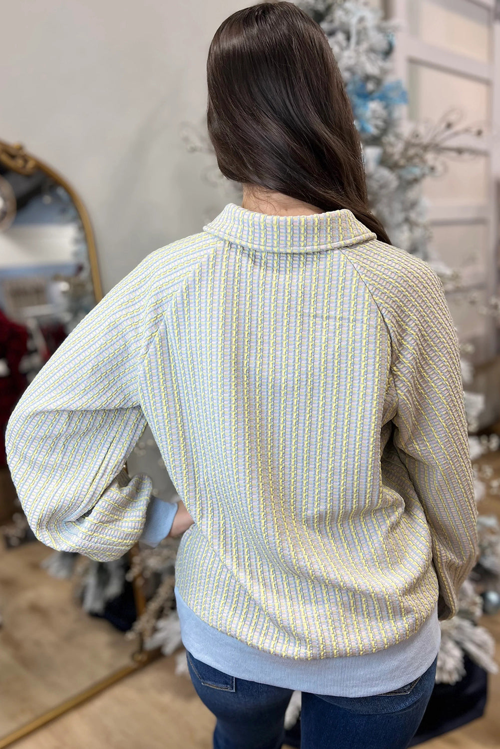 Beau Blue Striped Henley Collar Textured Sweatshirt Sweatshirts & Hoodies a6a1a2ab8e70a5e4