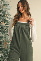 Jungle Green Plain Pocketed Loose Fit Corduroy Overalls Jumpsuits a6cf13f013ad6f4b