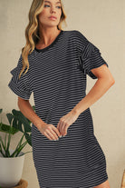 Green Stripe Ruffle Short Sleeve T Shirt Mini Dress Short Dresses a71ae43c48fa1177