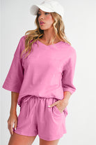 Bonbon Loose V Neck Tee and Drawstring Shorts Set Two Piece Shorts Sets a748d2dbf40c8158