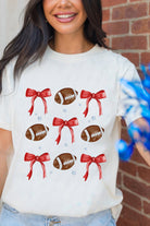 White Football and Bow Heat Transfer Printing Graphic Crewneck Tee Graphic Tees a76c6162c13e5ee2