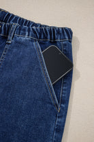 Prussian Blue Drawstring Seam Detail Raw Hem Wide Leg Jeans Jeans a7cc75dbf0b6806a