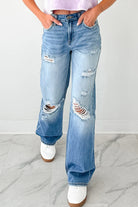 Myosotis Mid Rise Distressed Straight Leg Jeans Jeans a7cdd3bf39479d5e