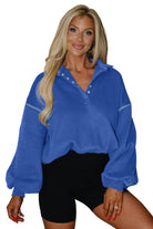 Sky Blue Button-up Collared Exposed Seam Chic Sweatshirt Sweatshirts & Hoodies a808a5a2edb6df8c