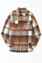 Gold Flame & Grey Plaid Button Up Collared Flannel Shacket Jackets a859e24e99e99f51