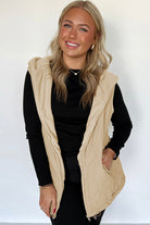 Pale Khaki Quilted Padded Casual Winter Jacket Vest with Fleece Lining Jackets a85b64cf1e388244