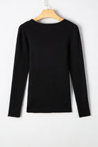 Black Ribbed Knit Cold Shoulder Plain Sweater Sweaters a87f06e382391453