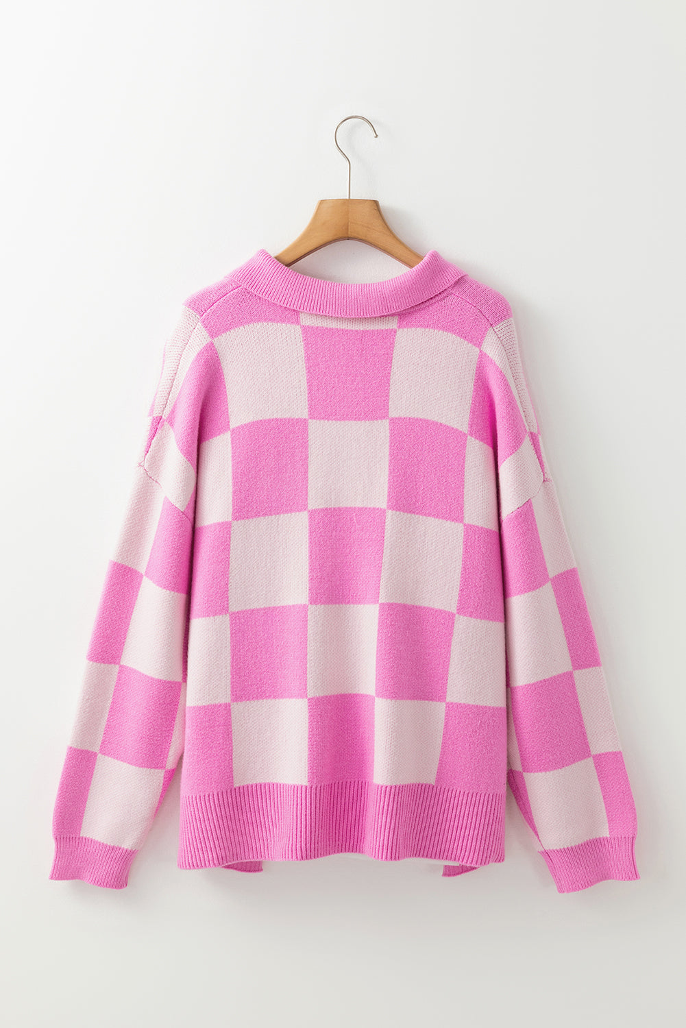Pink Checkered Button Collared Sweater Sweaters a88e76cdd32c1bb5