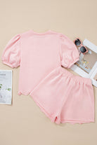 Beau Blue Puff Sleeve Pearl Embellished Scallop Hem 2-Piece Shorts Set Two Piece Shorts Sets a8bfce8d18083edd