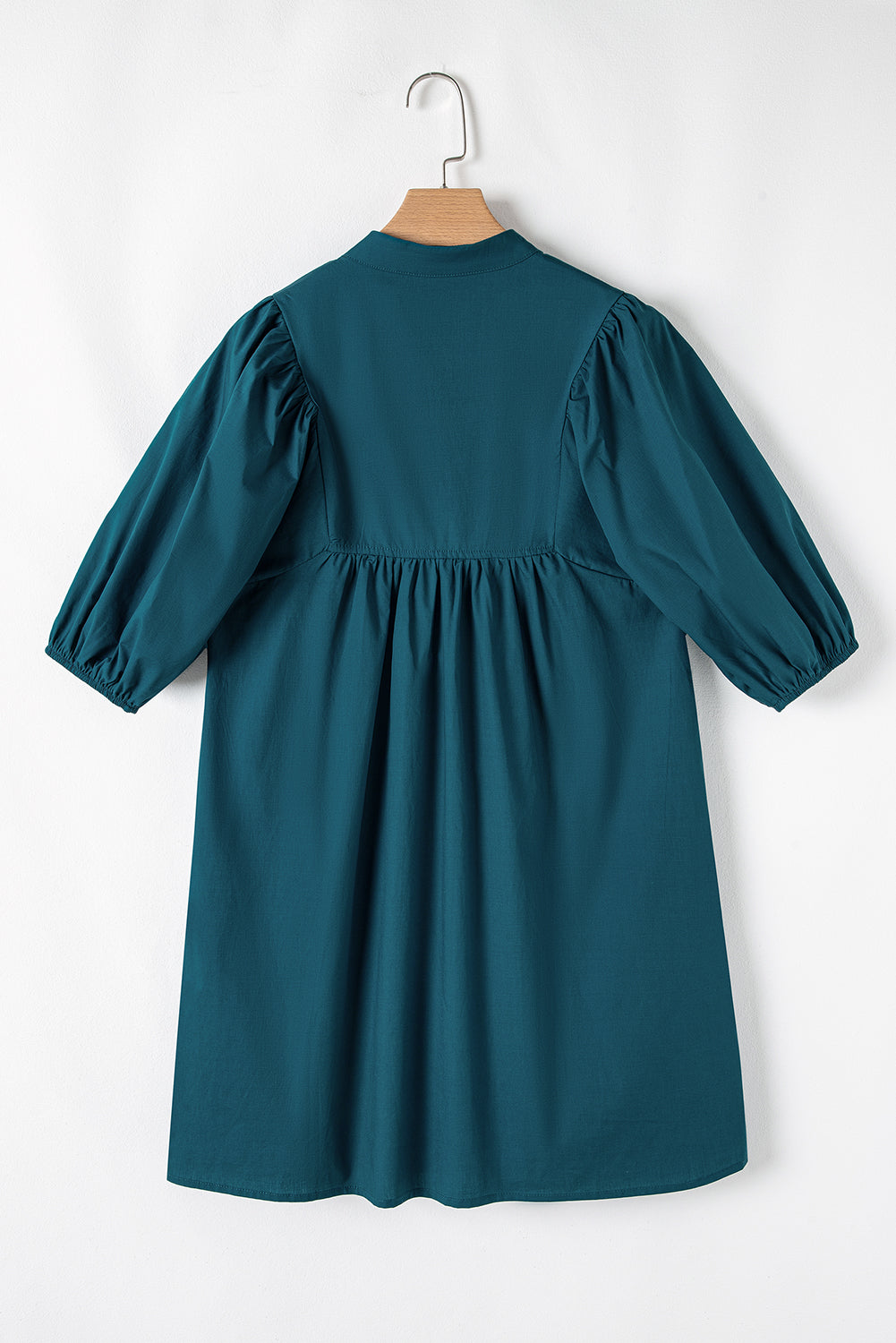 Blue Sapphire Puff Sleeve Pleated Pop of Color Neckline Dress Short Dresses a8e73e7e136224a9