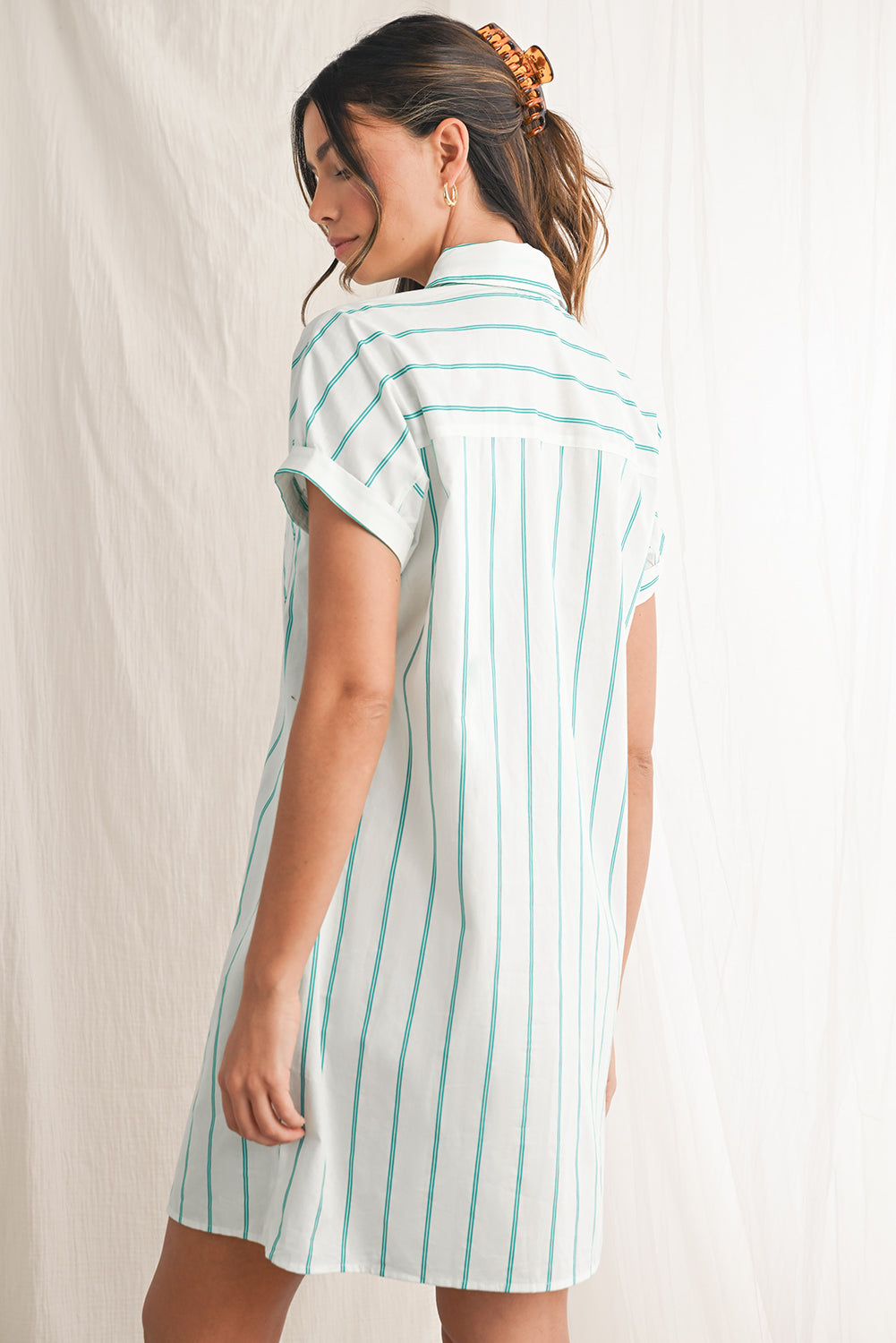 Mint Green Striped Pocket Short Sleeve Mini Dress Short Dresses a8f0082b14665386