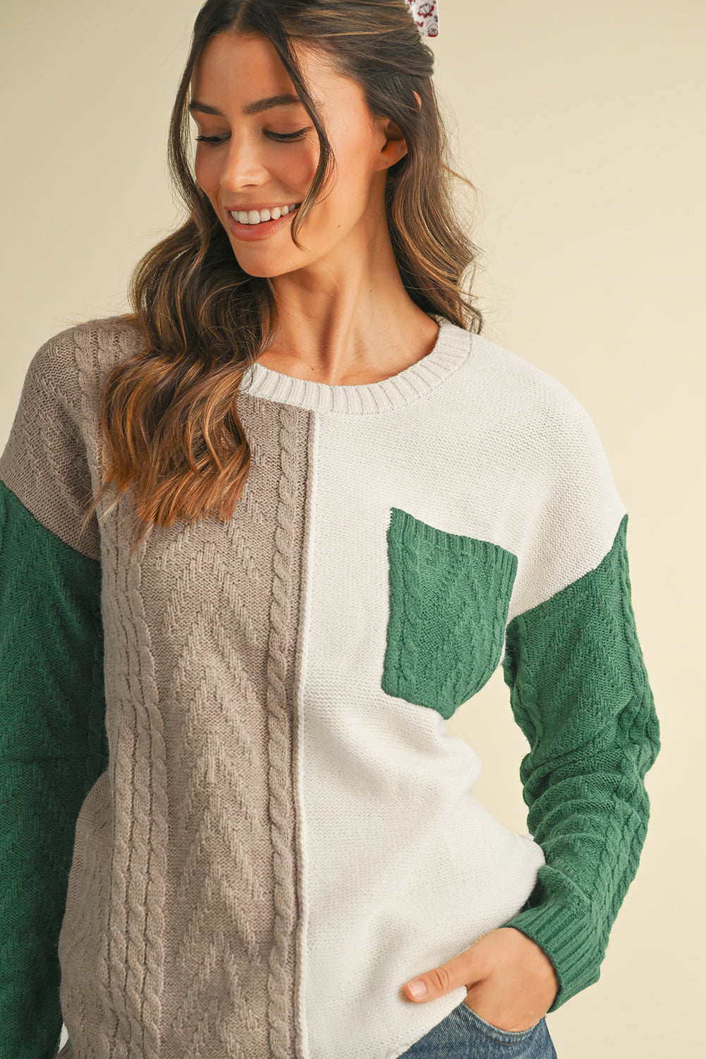 Vineyard Green Colorblock Pocket Drop Shoulder Sweater Sweaters a91666f4f70efcf1