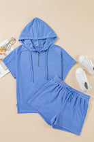Sky Blue Casual Zipped Short Sleeve Hoodie and Shorts Set Two Piece Shorts Sets a91f88c220325010