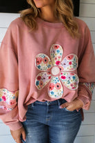 Peach Blossom Plus Size Floral Applique Drop Shoulder Sweatshirt Plus Size Tops a920c2fb37081a09