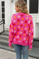 Rose Cute Flower Allover Ribbed Trimmed Drop Shoulder Pullover Sweater Sweaters a9480961f5bbf57d