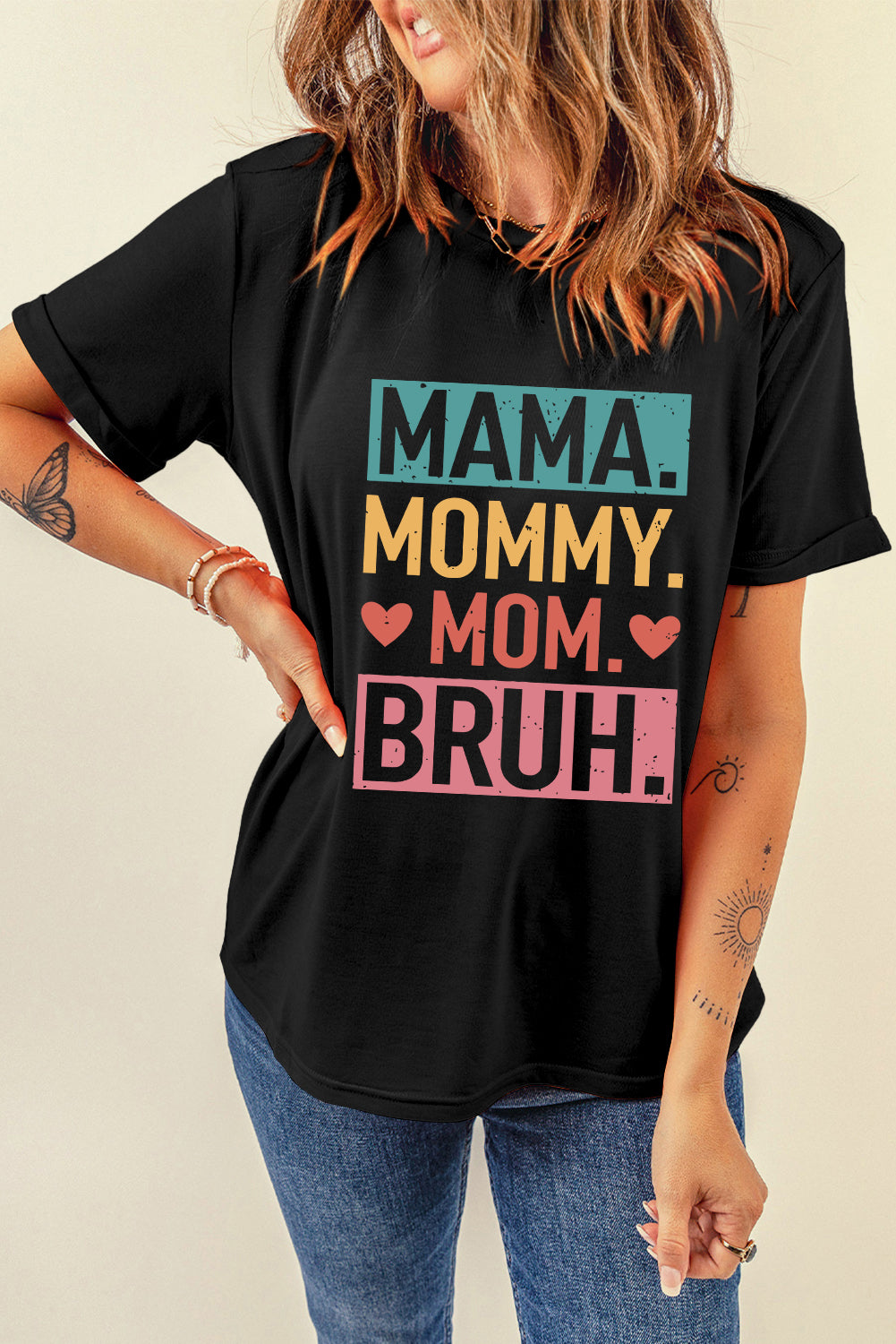 Black MAMA MOMMY MOM BRUH Letter Graphic Tee Graphic Tees a948cc27faa2703c
