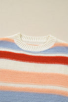 Pink Striped Colorblock Round Neck Drop Shoulder Sweater Sweaters a94b2a237b44c1cb