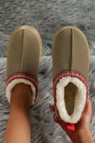 Chestnut Suede Contrast Print Round Toe Plush Lined Flats Slides Shoes + Flip Flops a96bcb21a893c4e2