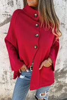 Fiery Red Solid Color Mock Collar Loose Jacket Jackets a9843e136afb695c