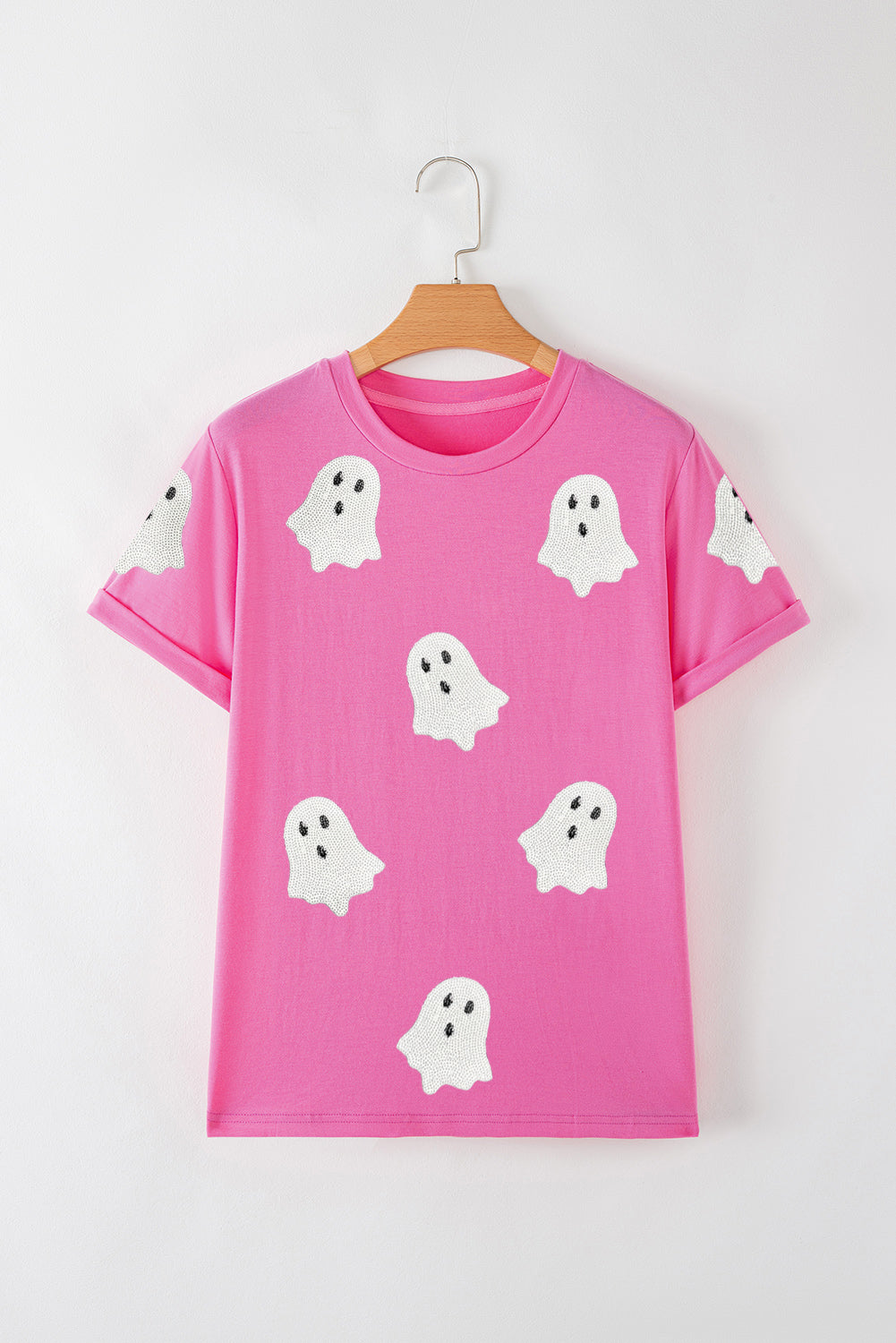 Sachet Pink Halloween Ghost Sequins Patch Casual T Shirt Graphic Tees a988fe02b1b585d2