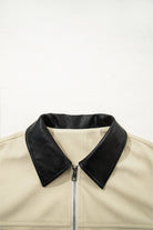 Parchment Contrast Leather Collar Textured Zip Up Jacket Jackets a9920f9e5fd2da56