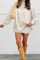 Khaki Camo Print Mock Neck Loose Sweatshirt Sweatshirts & Hoodies a9c549a0ae93540e