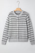 Gray Stripe Button Front Ribbed Trim Short Cardigan Cardigans a9d0b4a52103ac1f
