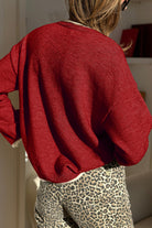 Racing Red Leopard Bow Decor Split Cuffs Contrast Trim Sweater Sweaters a9f1ff992662d7d1