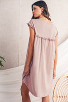 Mint Green Frilled Trim Crewneck Loose Fit Mini Dress Short Dresses aa048e0101100db1