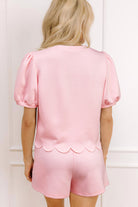 Beau Blue Puff Sleeve Pearl Embellished Scallop Hem 2-Piece Shorts Set Two Piece Shorts Sets aa218b379e96a03c