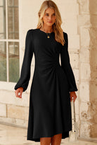 Black Plain Lantern Sleeve Midi Dress Midi Dresses aa4341980d4e15e5