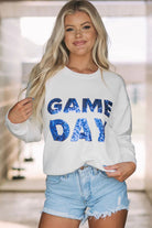 White Sequins GAME DAY Graphic Round Neck Sweater Sweaters aa63e7f533bfdeb4