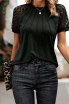 Blackish Green Seamed Detail Contrast Lace Raglan Sleeve Tee T Shirts aa8e6450d23fcace