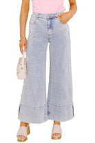 Beau Blue Mid Rise Pearl Embellished Split Wide Leg Jeans Jeans aaae741e2bcc21a7