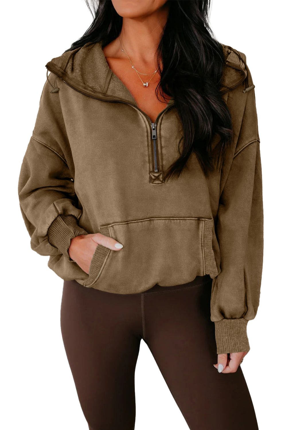 Black Half Zip Kangaroo Pocket Mineral Wash Baggy Hoodie Sweatshirts & Hoodies aacd8df9b8738343