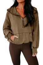 Black Half Zip Kangaroo Pocket Mineral Wash Baggy Hoodie Sweatshirts & Hoodies aacd8df9b8738343