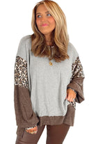 Gray Leopard Patchwork Dolman Sleeve High Low Baggy Sweatshirt Sweatshirts & Hoodies ab02f35ca7dd550f